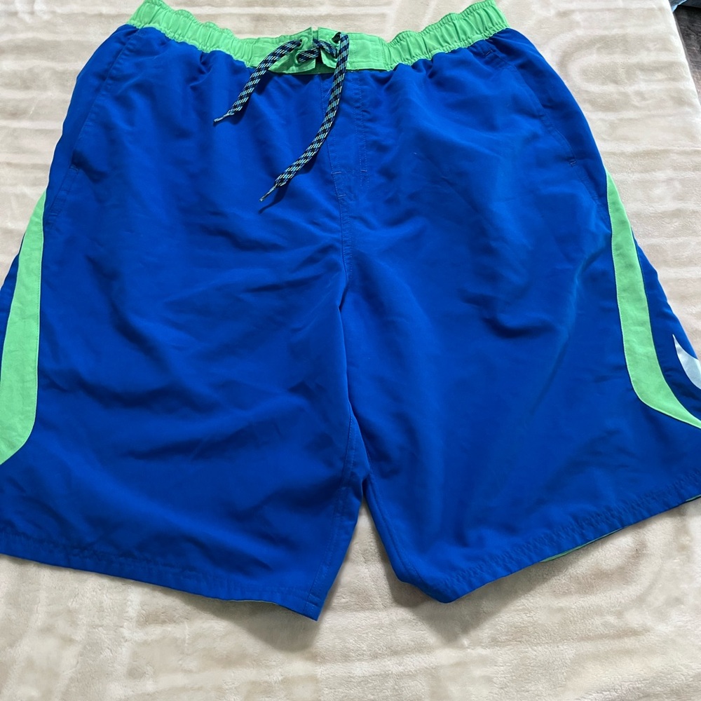 Nike Blue and Green Men's Swimming Trunks L